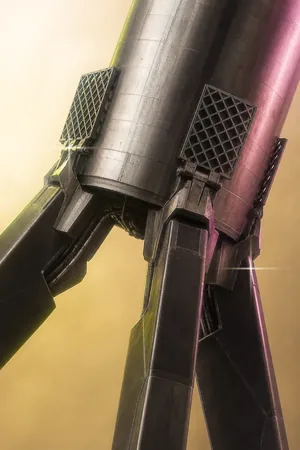 Card art: launch tower arms closing on a booster