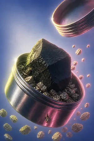 Card art: a tin of uranium ore