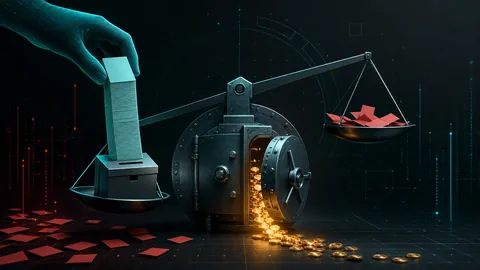 Generated cover: a hand dropping a ballot onto scales that tip and spill coins