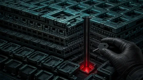 Generated cover: a gloved hand pulling one red block out of a dark grid